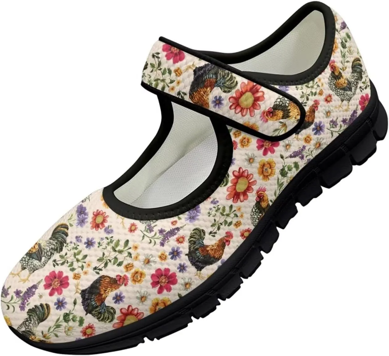 Womens Mary Jane Shoes Sneaker Animals Pattern Non Slip Lightweight Shoes with Magic Sticker for Walking
