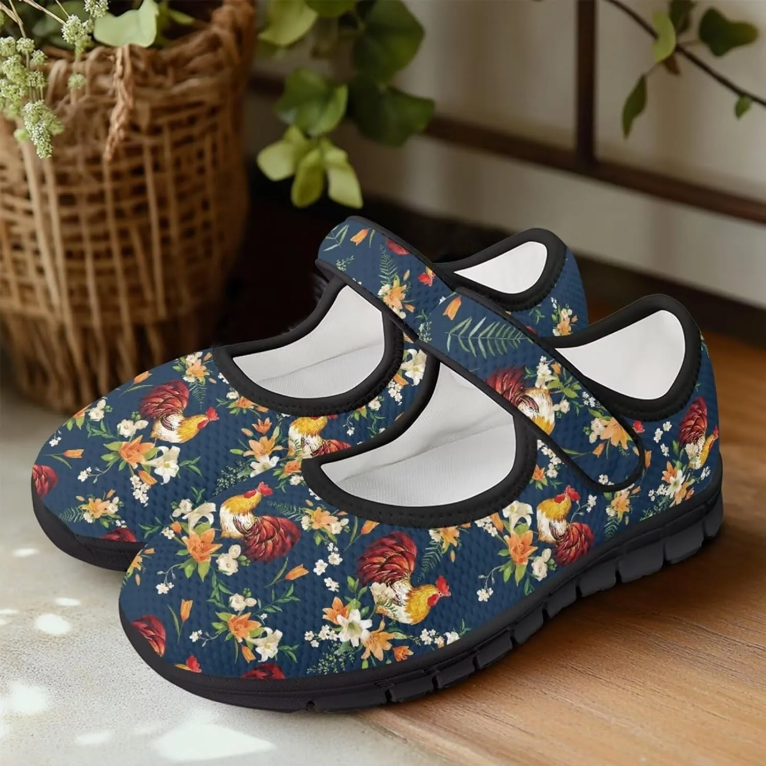 Womens Mary Jane Shoes Sneaker Animals Pattern Non Slip Lightweight Shoes with Magic Sticker for Walking