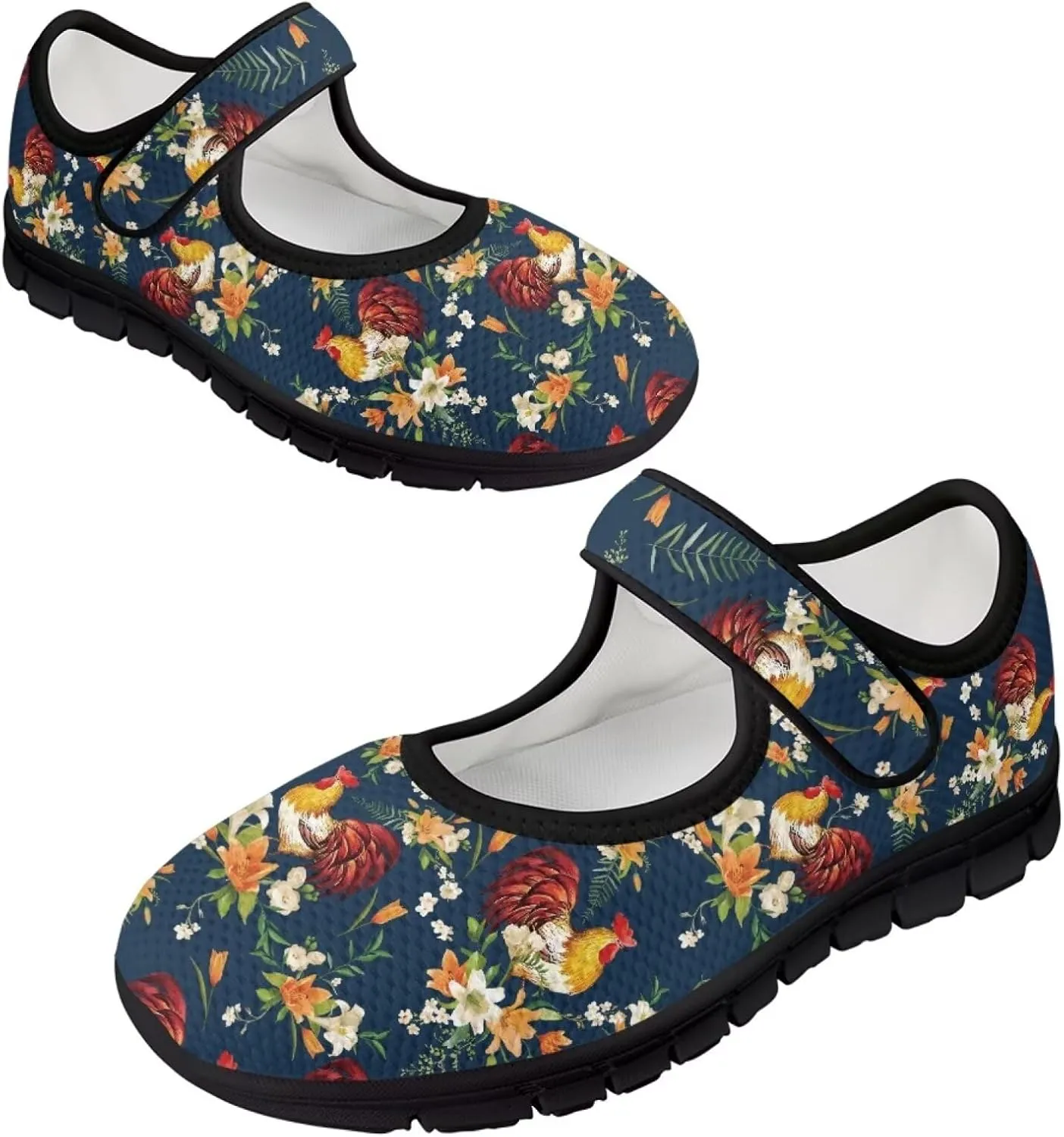 Womens Mary Jane Shoes Sneaker Animals Pattern Non Slip Lightweight Shoes with Magic Sticker for Walking