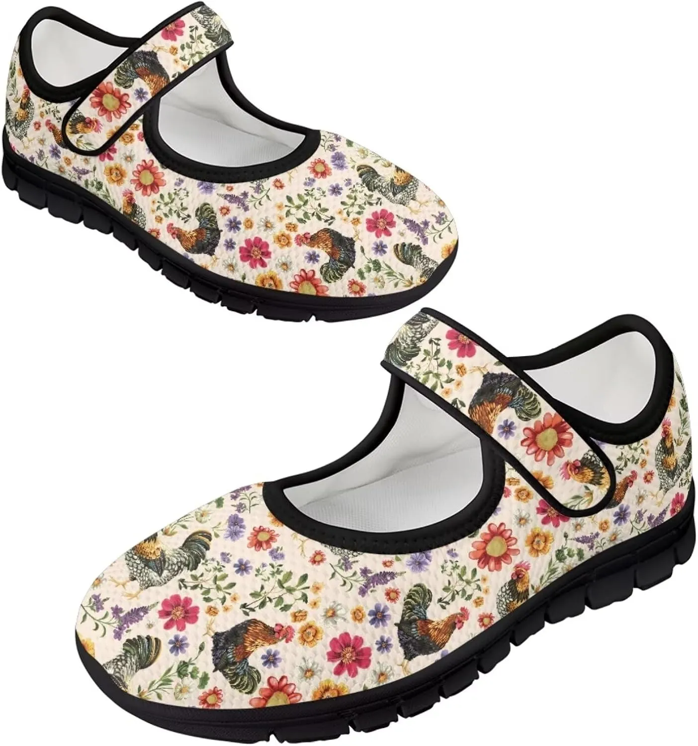 Womens Mary Jane Shoes Sneaker Animals Pattern Non Slip Lightweight Shoes with Magic Sticker for Walking
