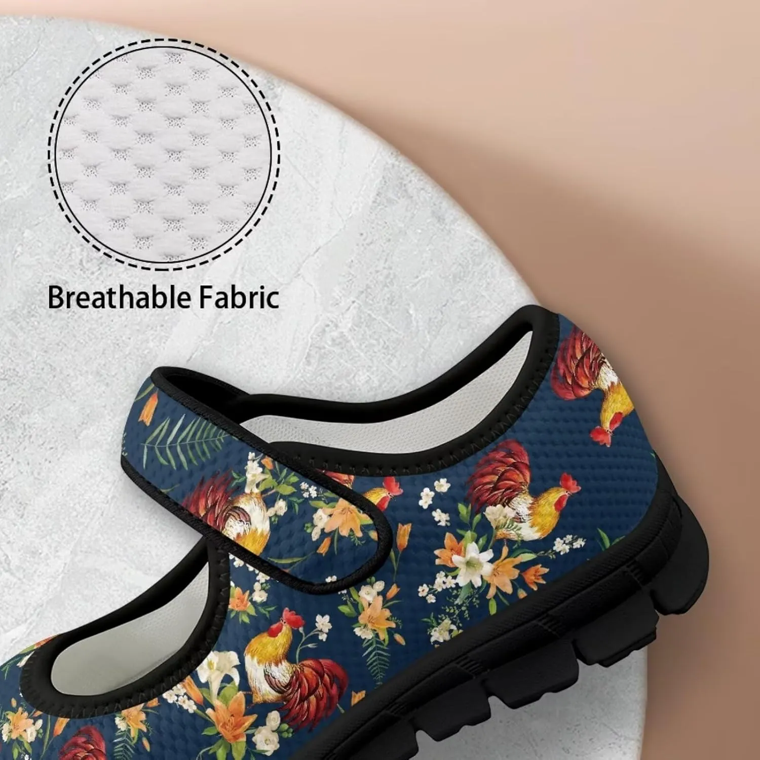 Womens Mary Jane Shoes Sneaker Animals Pattern Non Slip Lightweight Shoes with Magic Sticker for Walking