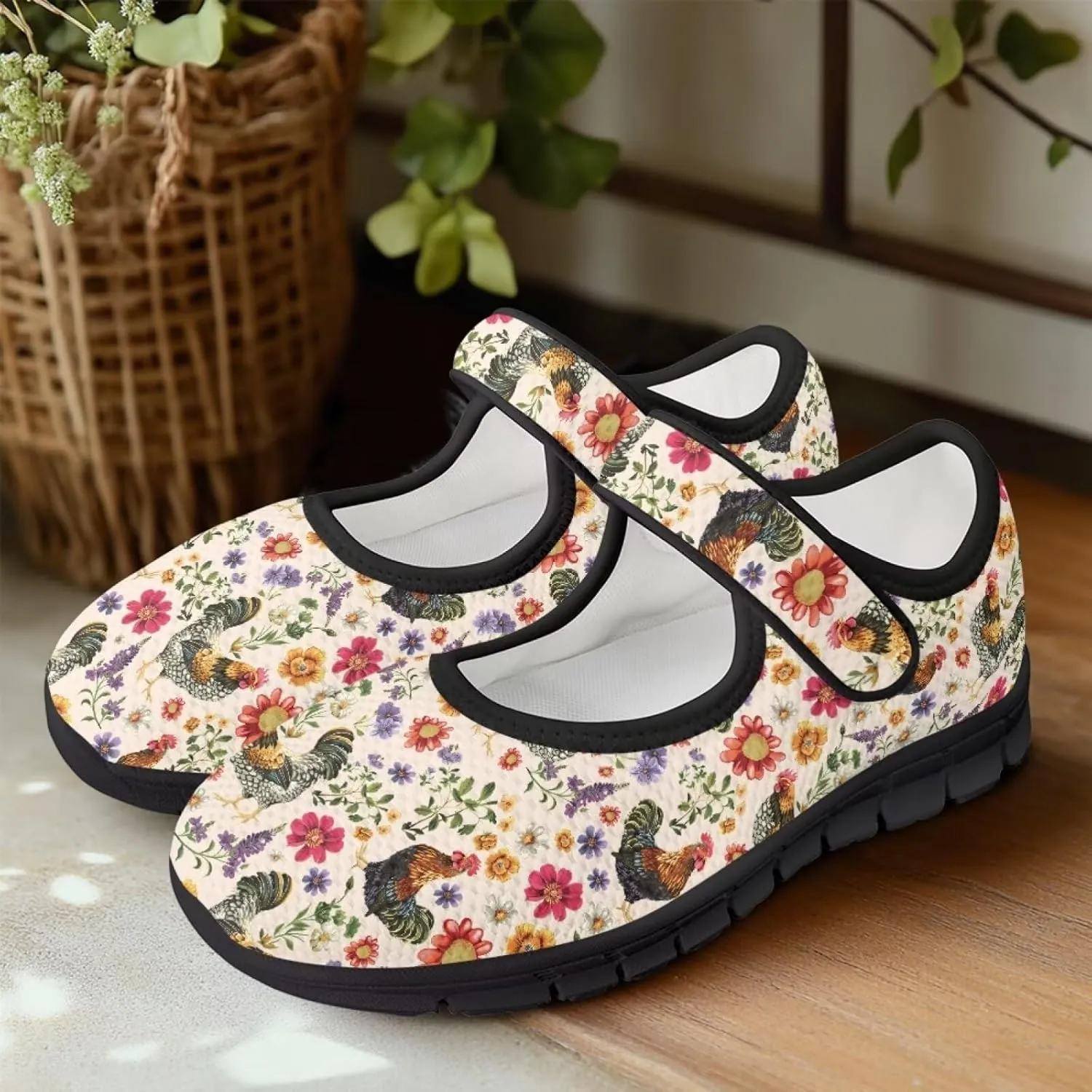 Womens Mary Jane Shoes Sneaker Animals Pattern Non Slip Lightweight Shoes with Magic Sticker for Walking