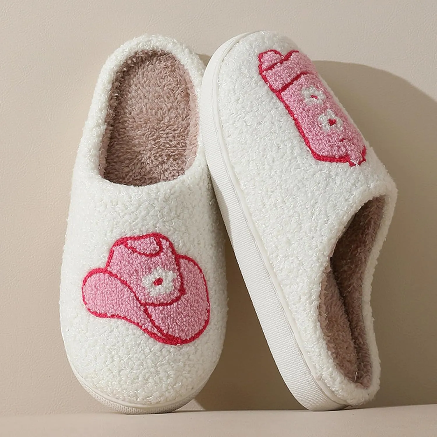 Womens Mens House Slippers Retro Comfy Warm Plush Slip on Fluffy Memory Foam Home Sippers for Winter Indoor Outdoor