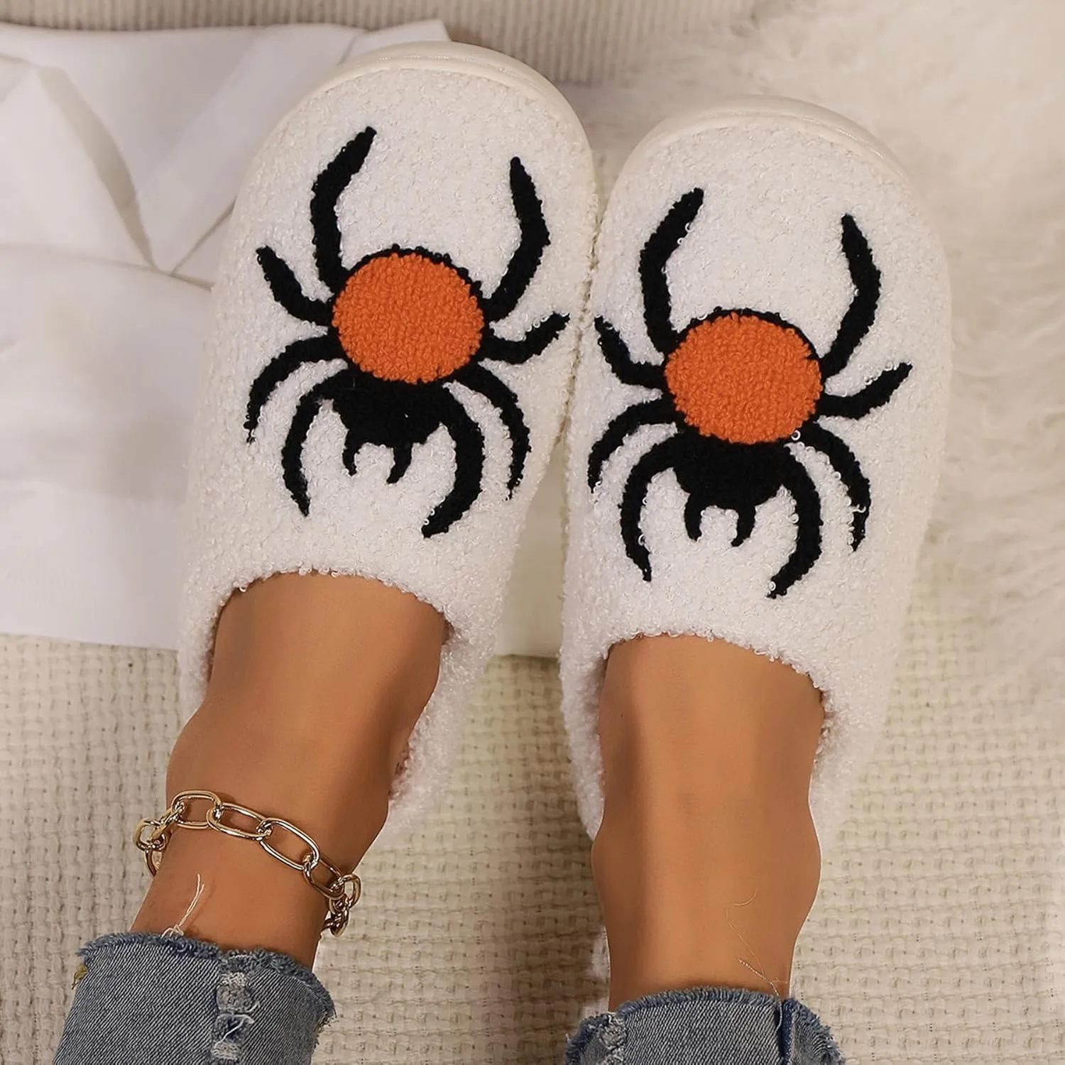 Womens Mens House Slippers Retro Comfy Warm Plush Slip on Fluffy Memory Foam Home Sippers for Winter Indoor Outdoor
