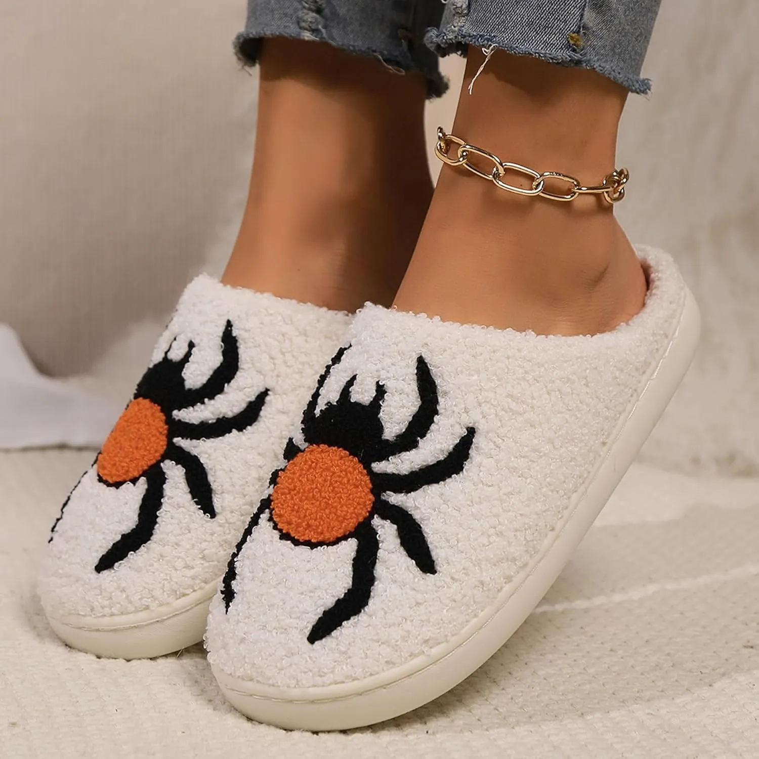 Womens Mens House Slippers Retro Comfy Warm Plush Slip on Fluffy Memory Foam Home Sippers for Winter Indoor Outdoor
