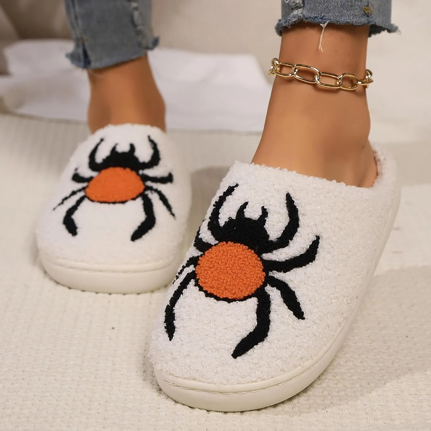 Womens Mens House Slippers Retro Comfy Warm Plush Slip on Fluffy Memory Foam Home Sippers for Winter Indoor Outdoor