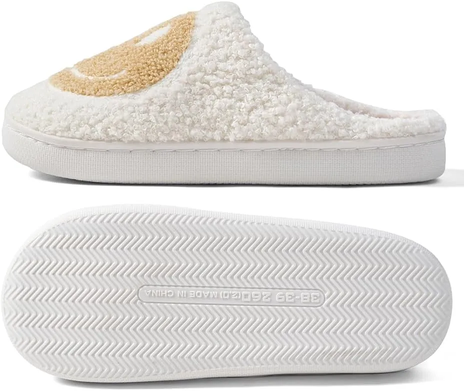 Women's Men's Retro Face Slippers Comfy Warm Plush Slip-On House Slipper for Winter Indoor Soft Cushion Non-slip Fluffy Slides Slippers
