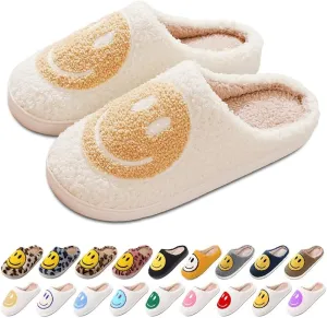 Women's Men's Retro Face Slippers Comfy Warm Plush Slip-On House Slipper for Winter Indoor Soft Cushion Non-slip Fluffy Slides Slippers