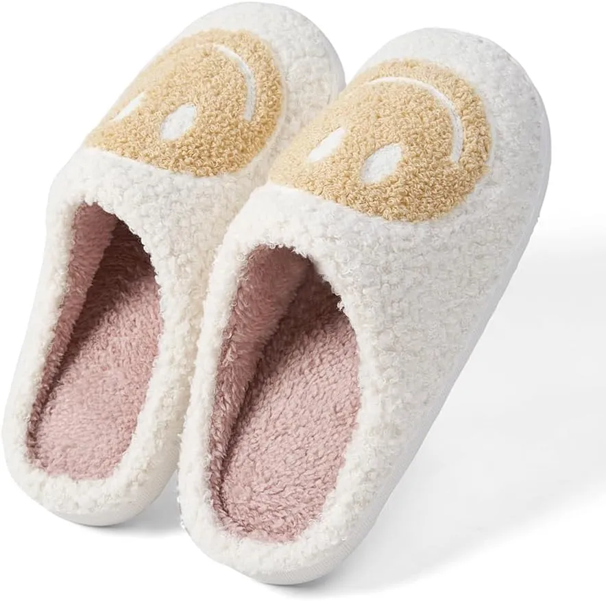 Women's Men's Retro Face Slippers Comfy Warm Plush Slip-On House Slipper for Winter Indoor Soft Cushion Non-slip Fluffy Slides Slippers
