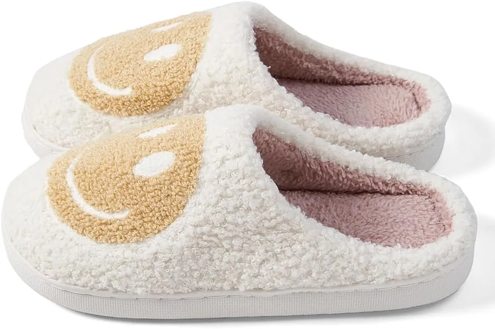 Women's Men's Retro Face Slippers Comfy Warm Plush Slip-On House Slipper for Winter Indoor Soft Cushion Non-slip Fluffy Slides Slippers