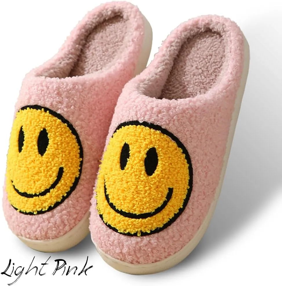 Women's Men's Retro Preppy Happy Face Slippers Comfy Warm Plush Slip-On House Slipper for Winter Indoor Soft Cushion Non-slip Fluffy Slides Slippers