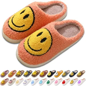 Women's Men's Retro Preppy Happy Face Slippers Comfy Warm Plush Slip-On House Slipper for Winter Indoor Soft Cushion Non-slip Fluffy Slides Slippers