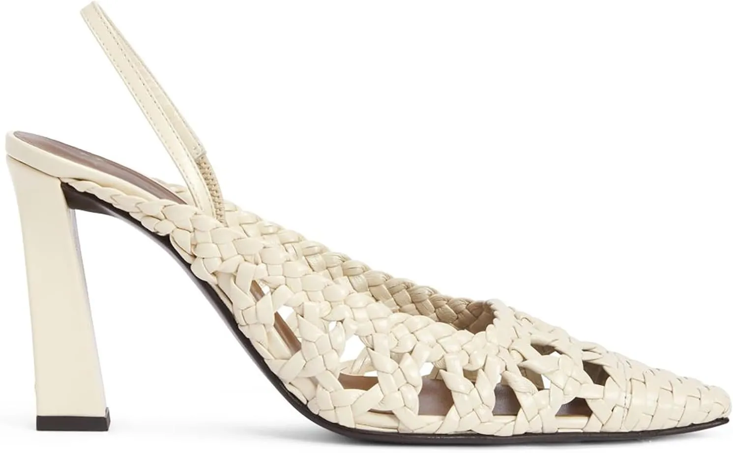 Women's Mesh Woven Slingback Heels with Backstrap, Square Closed Toe Slip On Chunky High Heel Pumps for Evening Bridal Party Dress Shoes