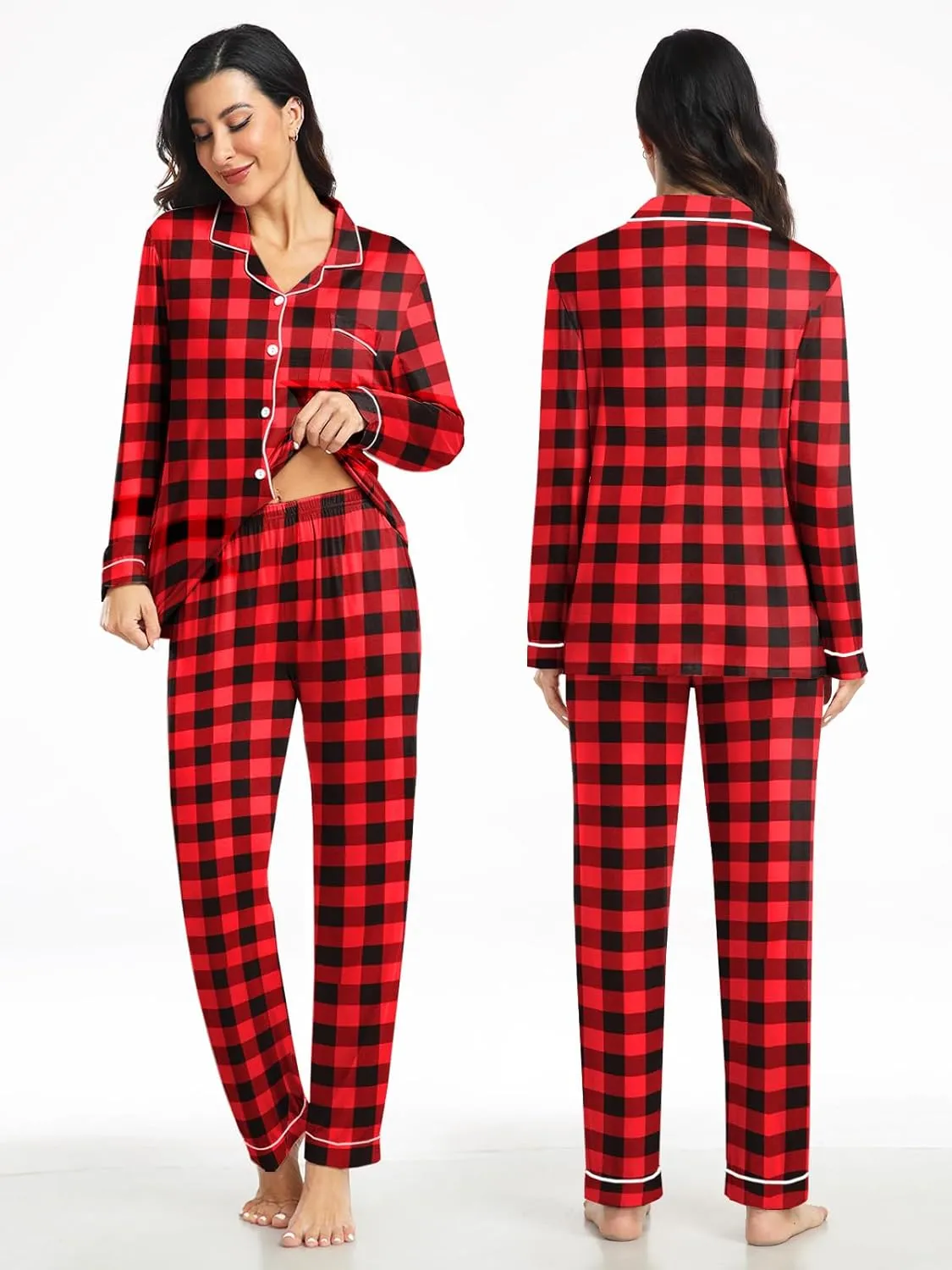 Womens Modal Button Up Pajamas 2 Piece Long Sleeve Comfy Pjs Sleepwear Soft Pajama Lounge Set Loungewear S-3XL