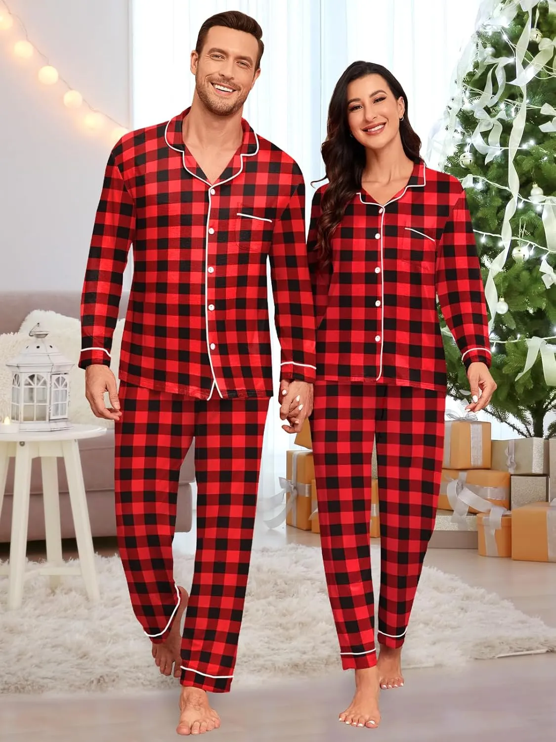 Womens Modal Button Up Pajamas 2 Piece Long Sleeve Comfy Pjs Sleepwear Soft Pajama Lounge Set Loungewear S-3XL