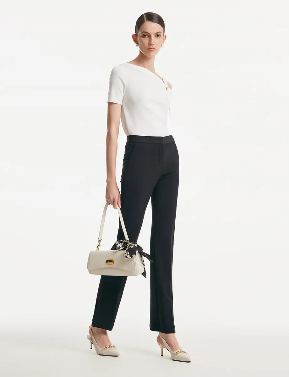 Women's One Shoulder Short Sleeve Knit T-Shirt Dressy White Pullover Slim Fit Business Casual Tops for Women