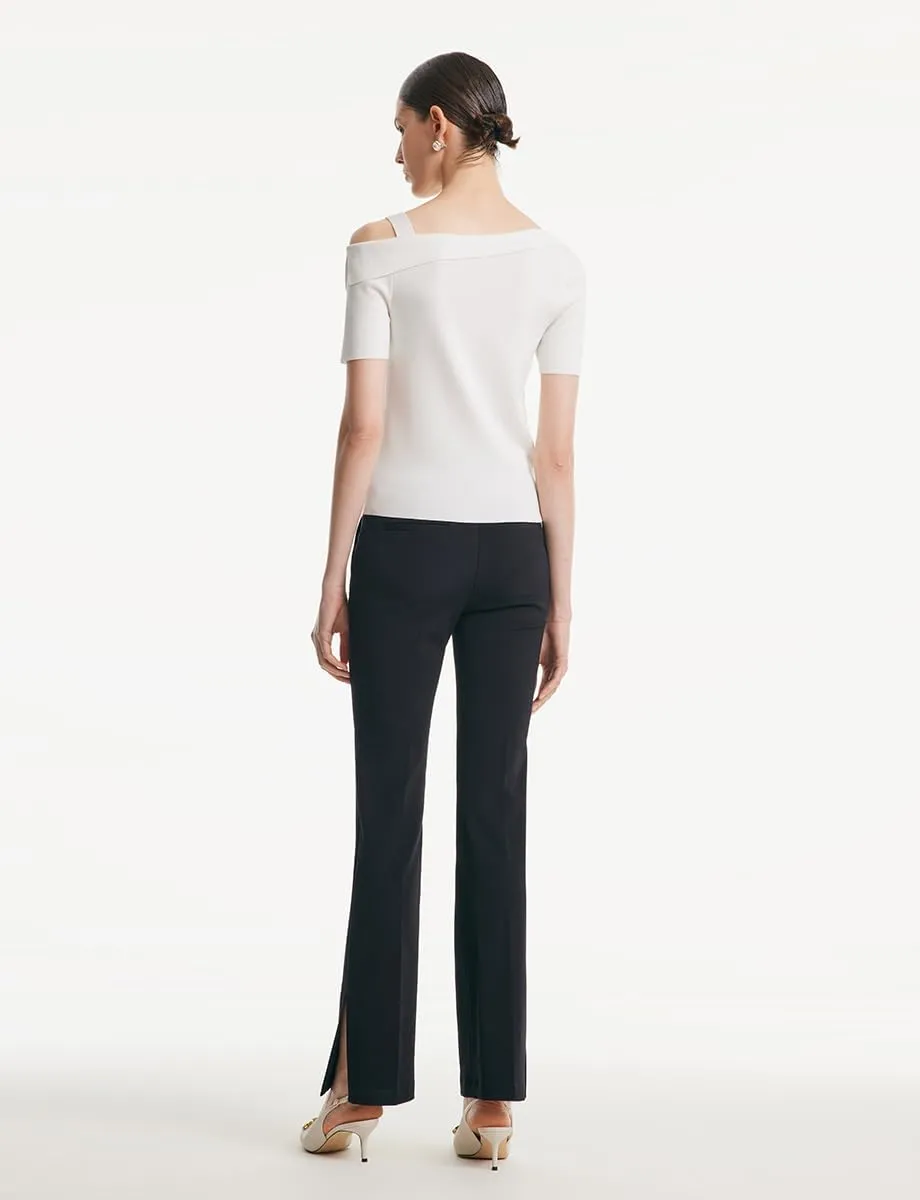 Women's One Shoulder Short Sleeve Knit T-Shirt Dressy White Pullover Slim Fit Business Casual Tops for Women