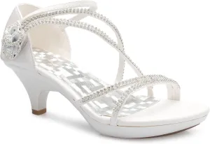 Women's Open Toe Strappy Rhinestone Dress Sandal Low Heel Wedding Shoes