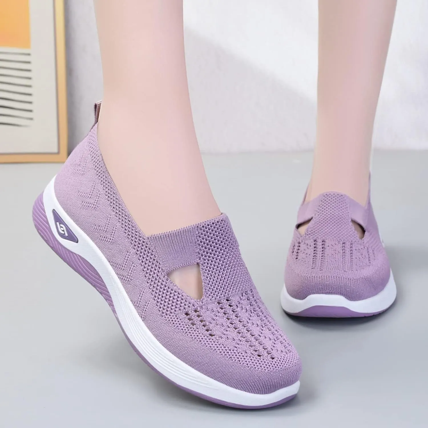 Women's Orthopedic Breathable Shoes,Women Woven Orthopedic Breathable SoftShoes Arch Support Slip-On Sneakers, Indoor Outdoor Casual Walking Anti-Skid Sports Shoes