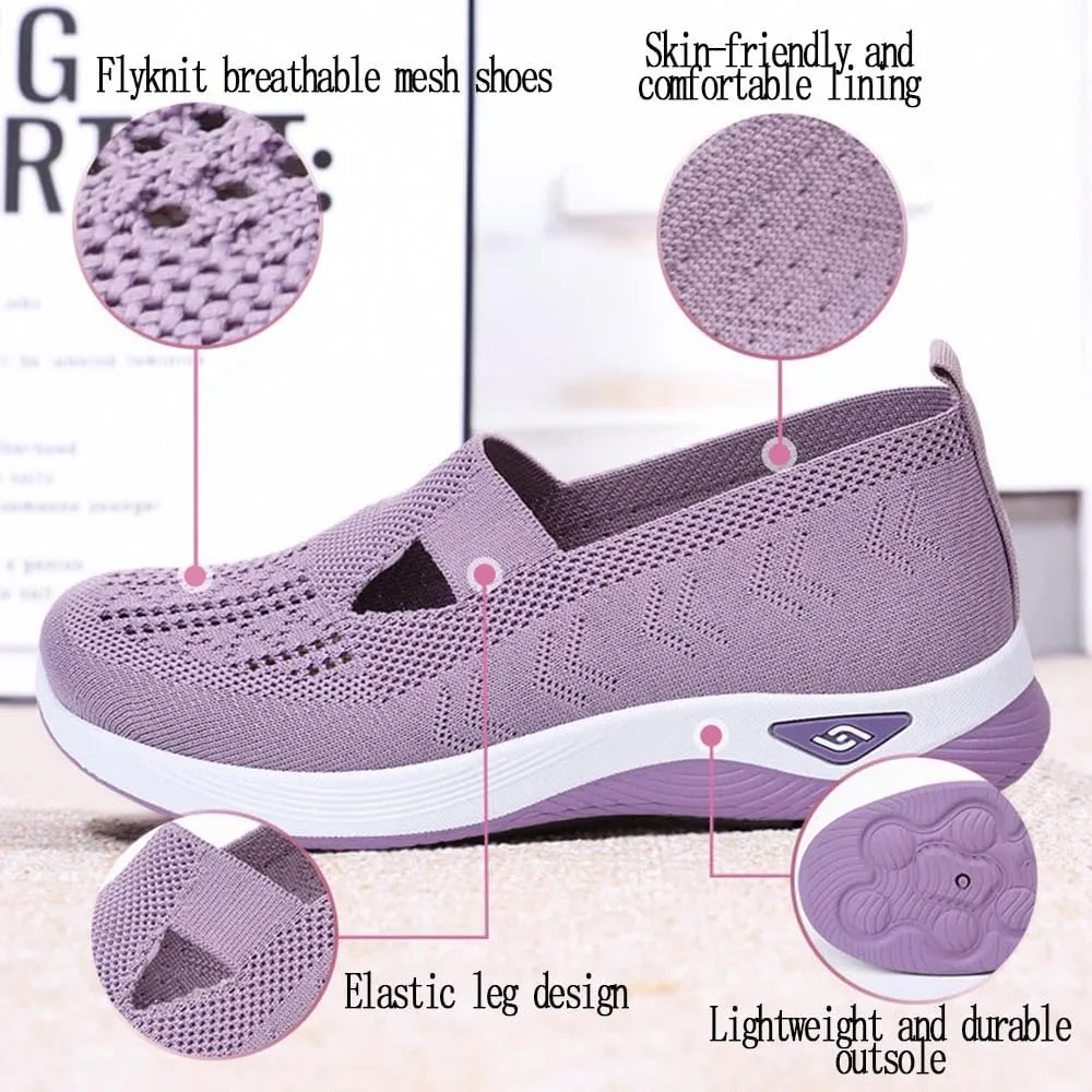 Women's Orthopedic Breathable Shoes,Women Woven Orthopedic Breathable SoftShoes Arch Support Slip-On Sneakers, Indoor Outdoor Casual Walking Anti-Skid Sports Shoes