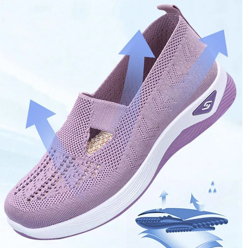 Women's Orthopedic Breathable Shoes,Women Woven Orthopedic Breathable SoftShoes Arch Support Slip-On Sneakers, Indoor Outdoor Casual Walking Anti-Skid Sports Shoes