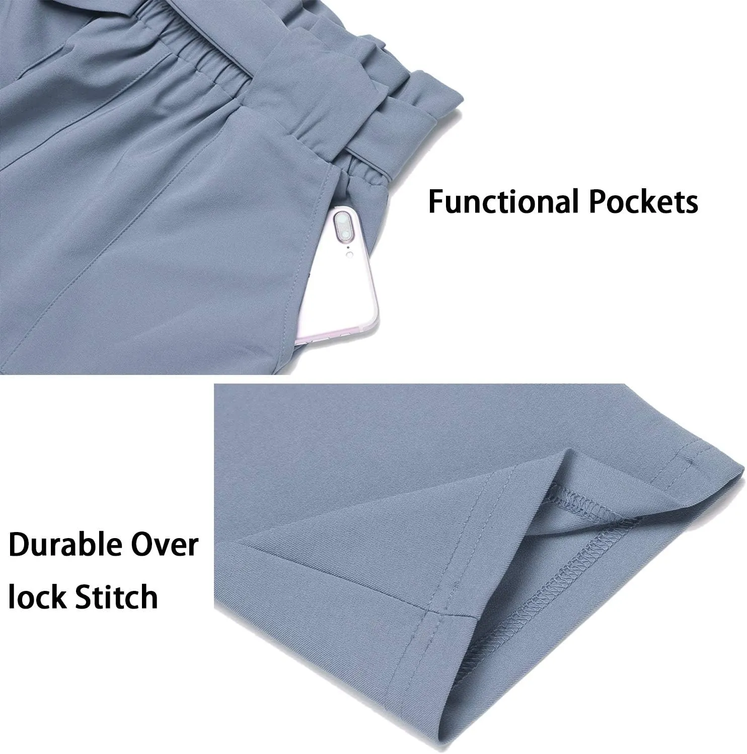 Women's Pants Casual Trouser Paper Bag Pants Elastic Waist Slim Pockets