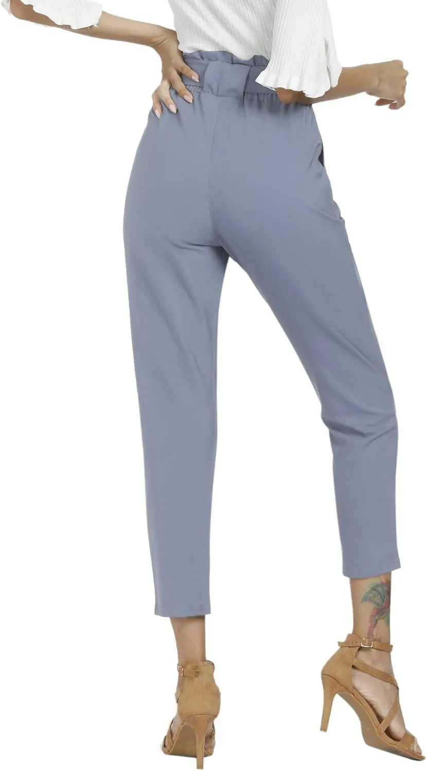 Women's Pants Casual Trouser Paper Bag Pants Elastic Waist Slim Pockets