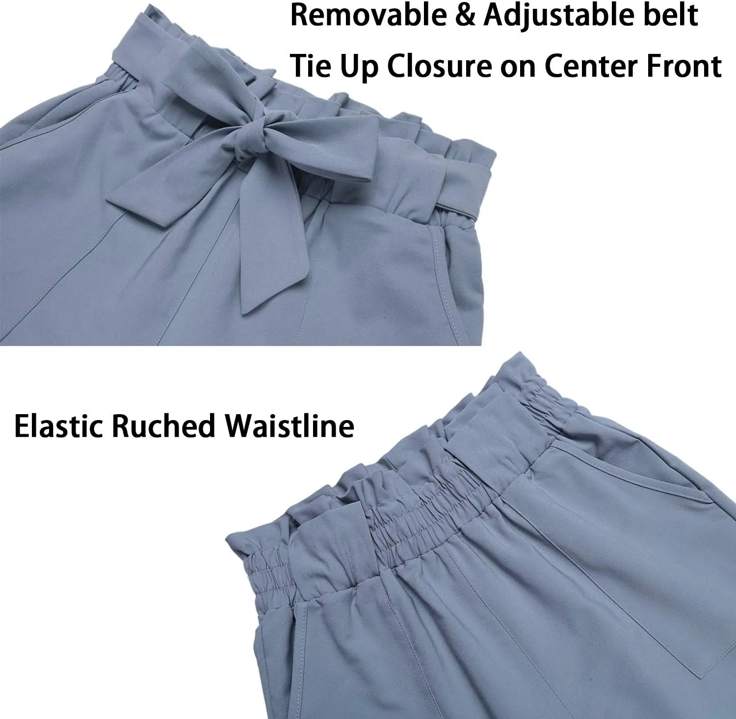 Women's Pants Casual Trouser Paper Bag Pants Elastic Waist Slim Pockets