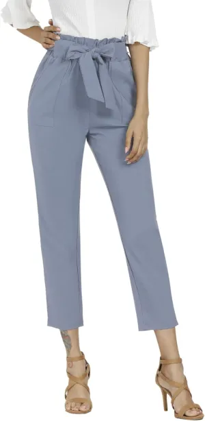 Women's Pants Casual Trouser Paper Bag Pants Elastic Waist Slim Pockets
