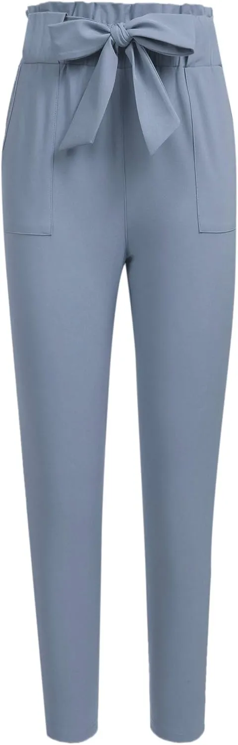 Women's Pants Casual Trouser Paper Bag Pants Elastic Waist Slim Pockets