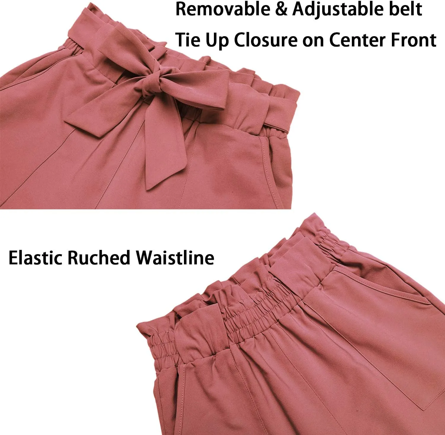 Women's Pants Casual Trouser Paper Bag Pants Elastic Waist Slim Pockets
