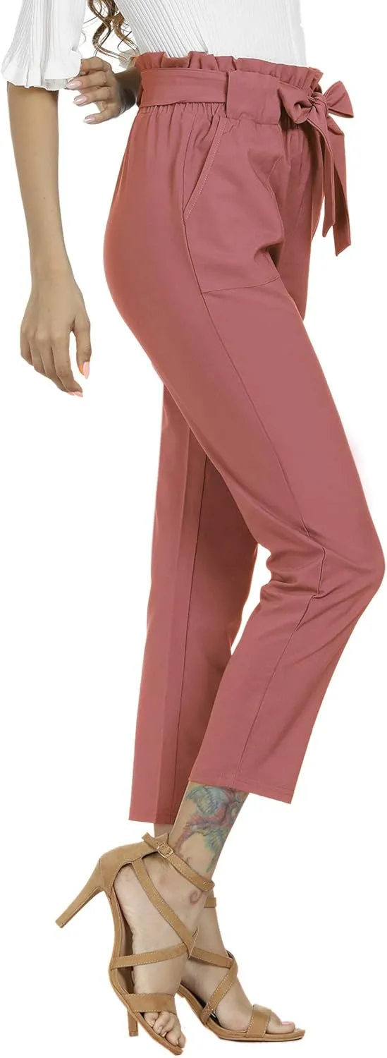 Women's Pants Casual Trouser Paper Bag Pants Elastic Waist Slim Pockets