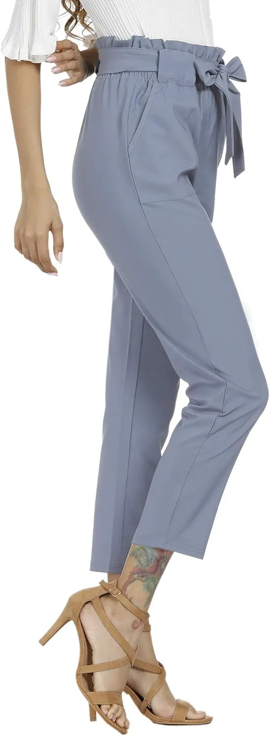 Women's Pants Casual Trouser Paper Bag Pants Elastic Waist Slim Pockets