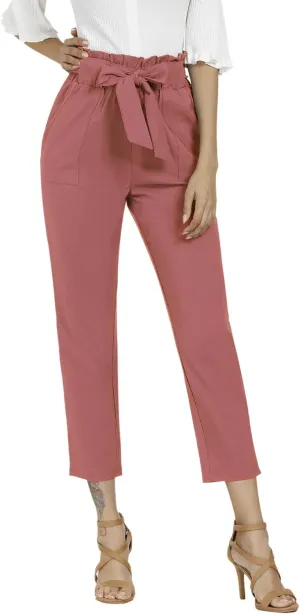 Women's Pants Casual Trouser Paper Bag Pants Elastic Waist Slim Pockets