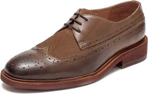 Women's Perforated Classic Lace-up Oxfords Brogue Wingtip Round Toe Derby Saddle Leather Shoes for Women Girls Lady Wife