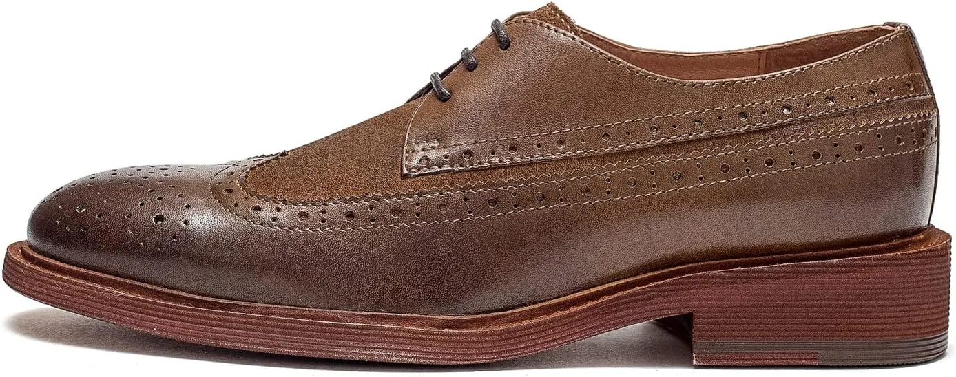 Women's Perforated Classic Lace-up Oxfords Brogue Wingtip Round Toe Derby Saddle Leather Shoes for Women Girls Lady Wife