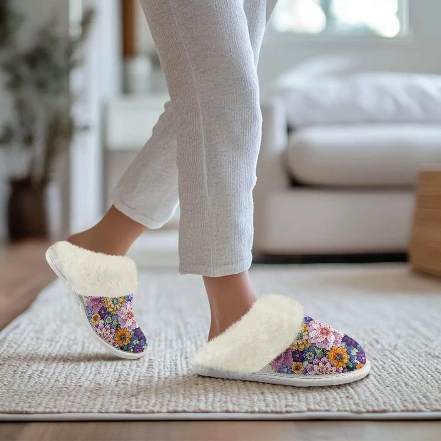 Women's Plush Fuzzy Slip on Indoor Outdoor Winter House Slippers Comfy Warm Fluffy Shoes Size 5-14