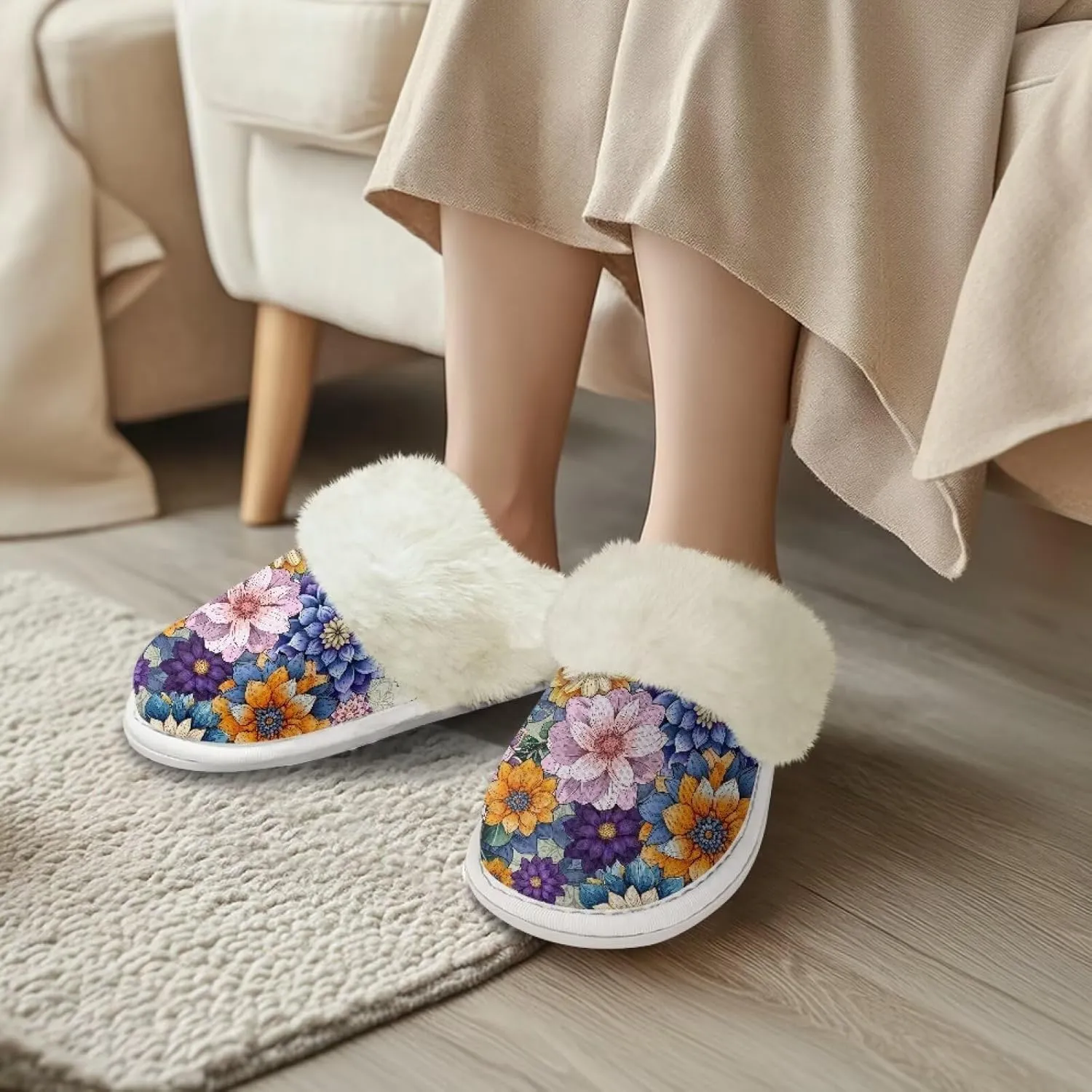 Women's Plush Fuzzy Slip on Indoor Outdoor Winter House Slippers Comfy Warm Fluffy Shoes Size 5-14
