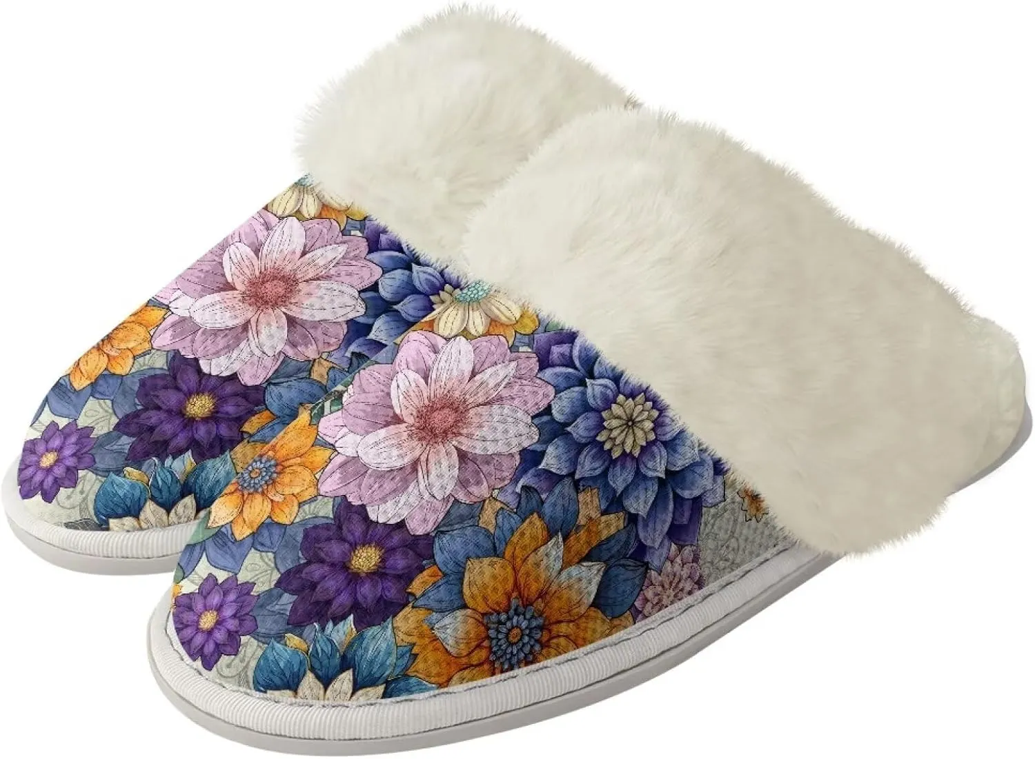 Women's Plush Fuzzy Slip on Indoor Outdoor Winter House Slippers Comfy Warm Fluffy Shoes Size 5-14