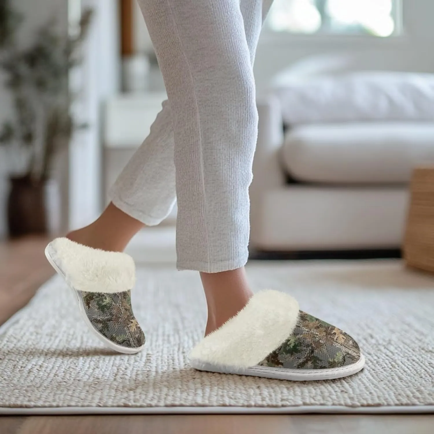 Women's Plush Fuzzy Slip on Indoor Outdoor Winter House Slippers Comfy Warm Fluffy Shoes Size 5-14