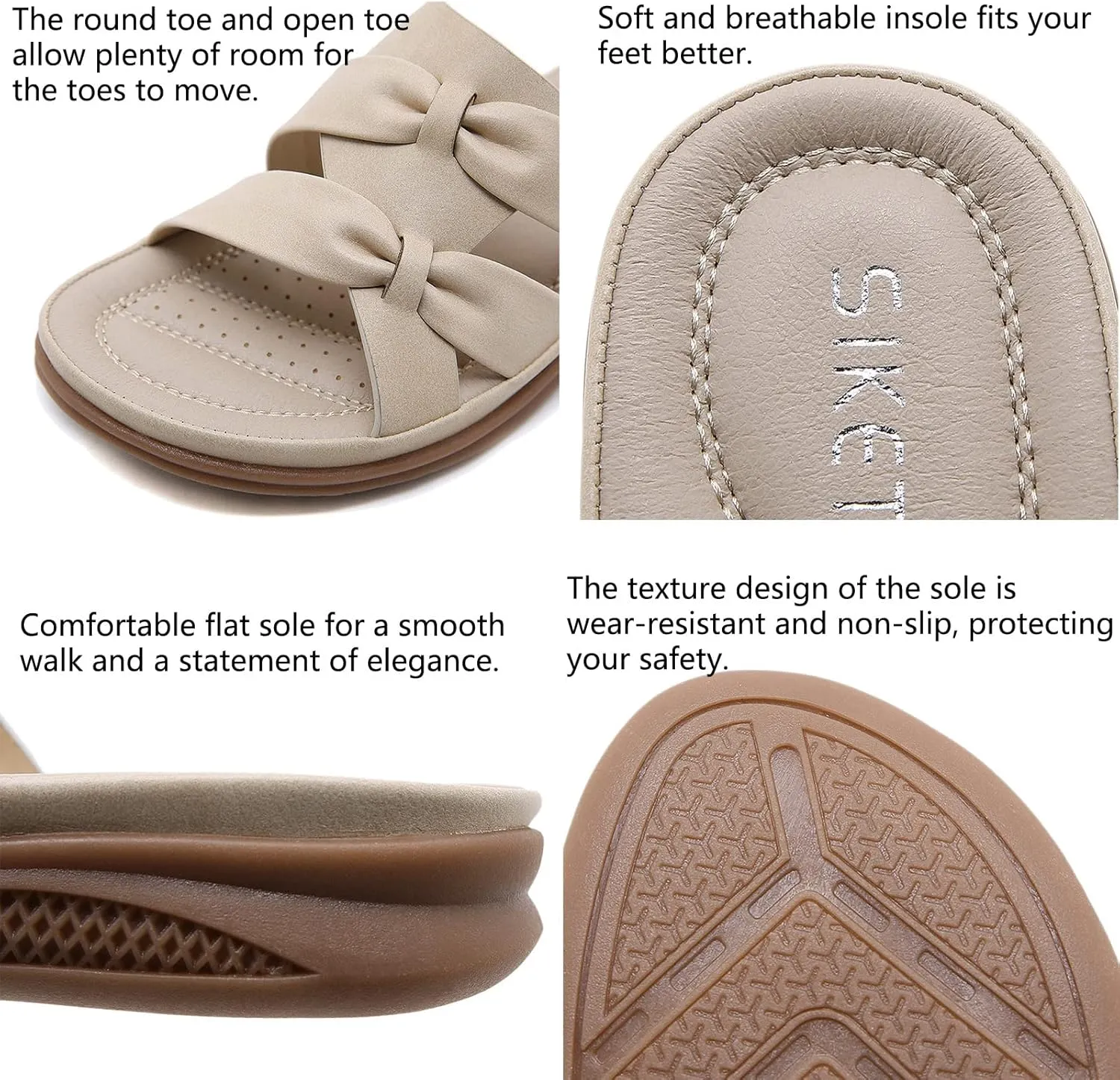 Women's PU Leather Bow Wedge Slides, Cross Strap Slip On Open Toe Breathable Sandals Casual Non-Slip Comfy Softsole Slippers