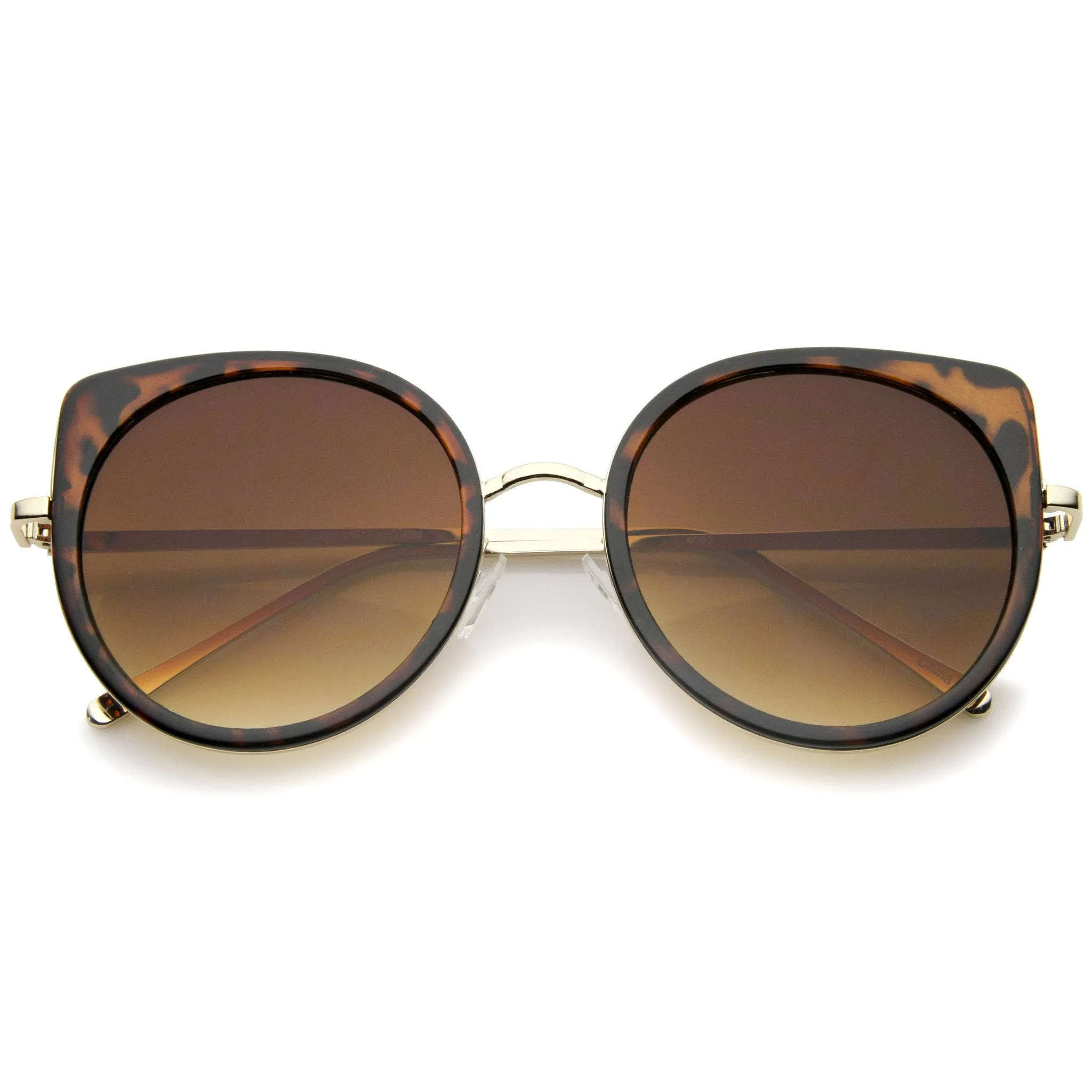 Women's Slim Round Cat Eye Flat Lens Sunglasses A814