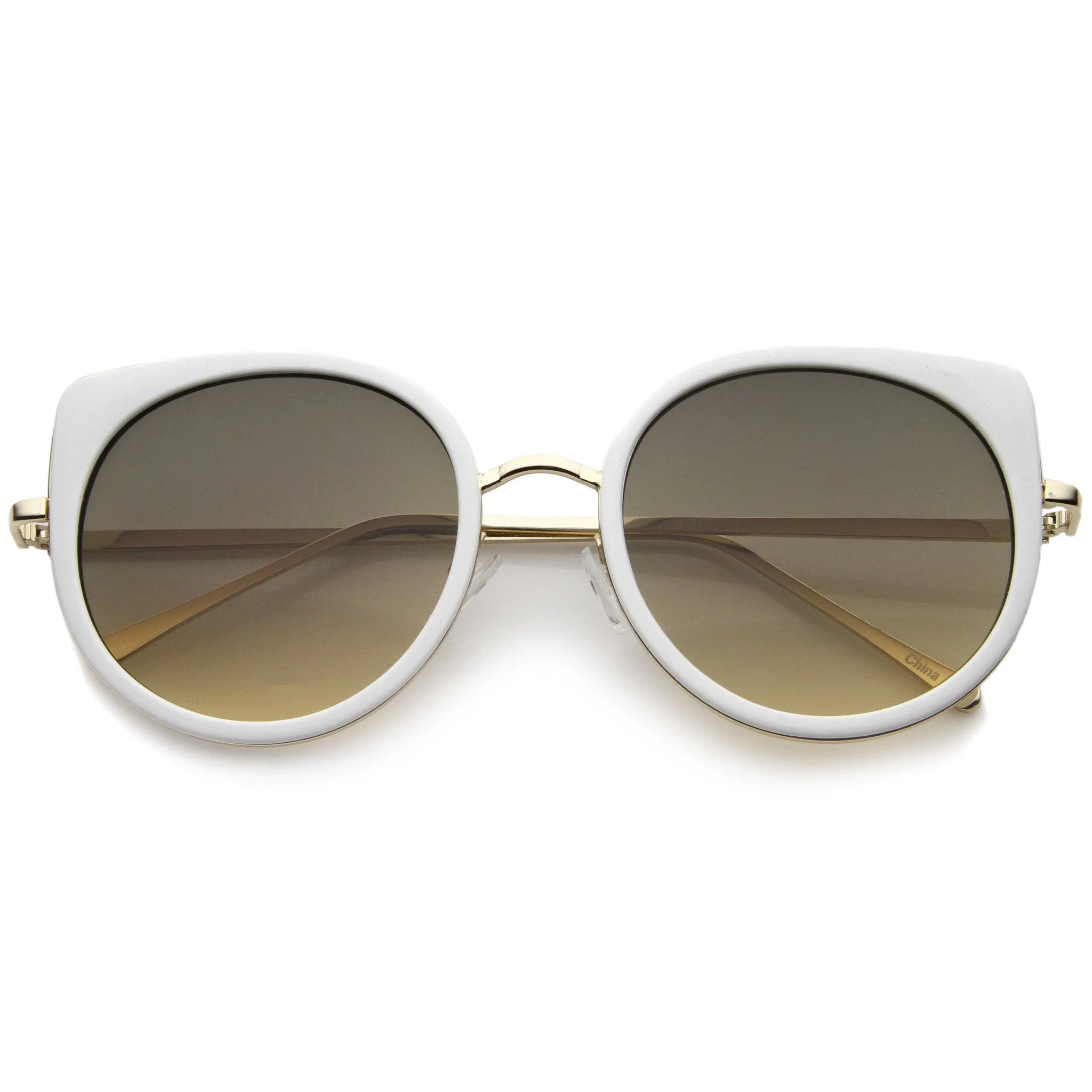 Women's Slim Round Cat Eye Flat Lens Sunglasses A814