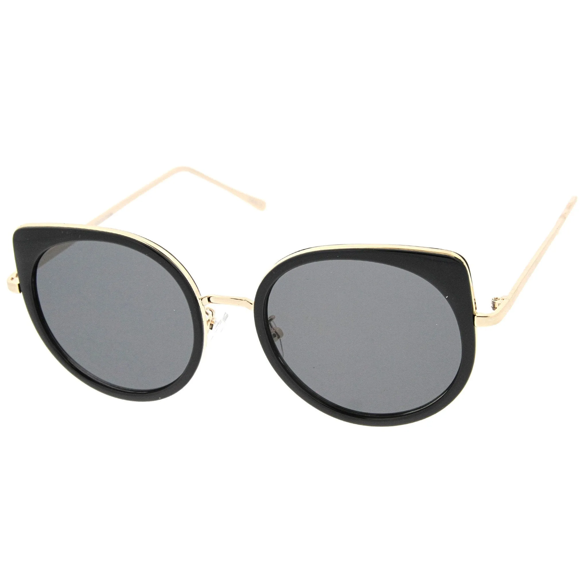 Women's Slim Round Cat Eye Flat Lens Sunglasses A814