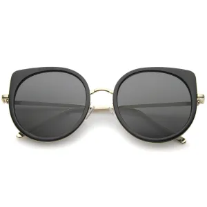 Women's Slim Round Cat Eye Flat Lens Sunglasses A814