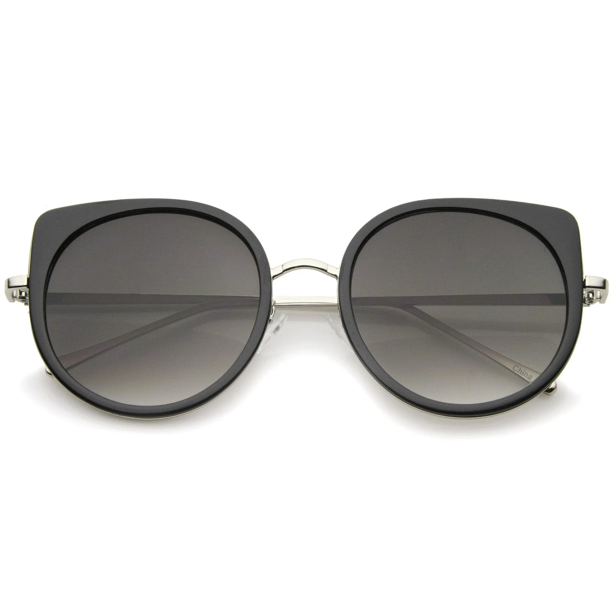 Women's Slim Round Cat Eye Flat Lens Sunglasses A814
