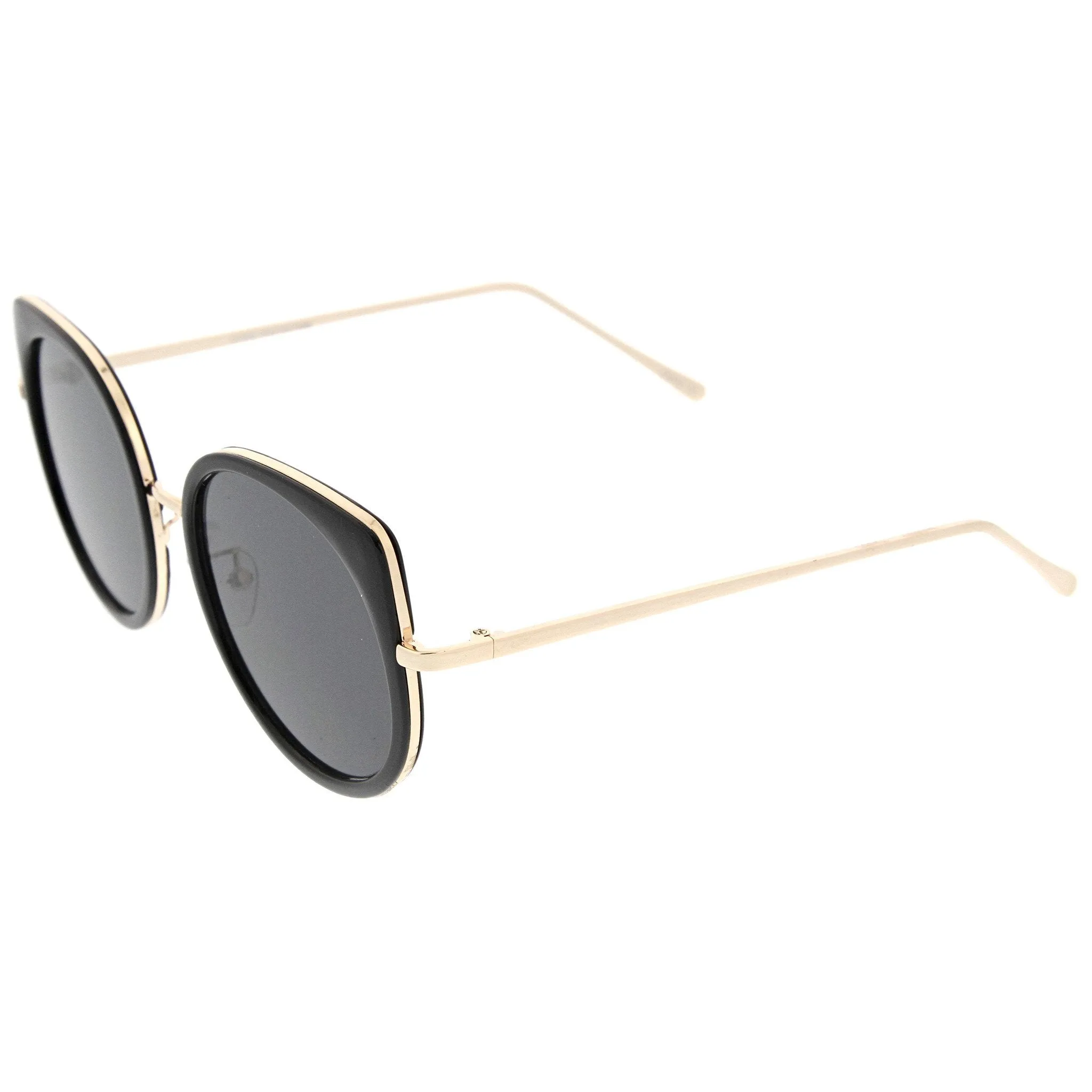 Women's Slim Round Cat Eye Flat Lens Sunglasses A814