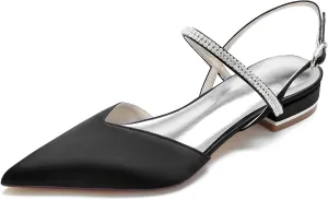 Womens Slingback Flats Shoes for Wedding Bride Comfortable Bridal Shoes,Black,8.5