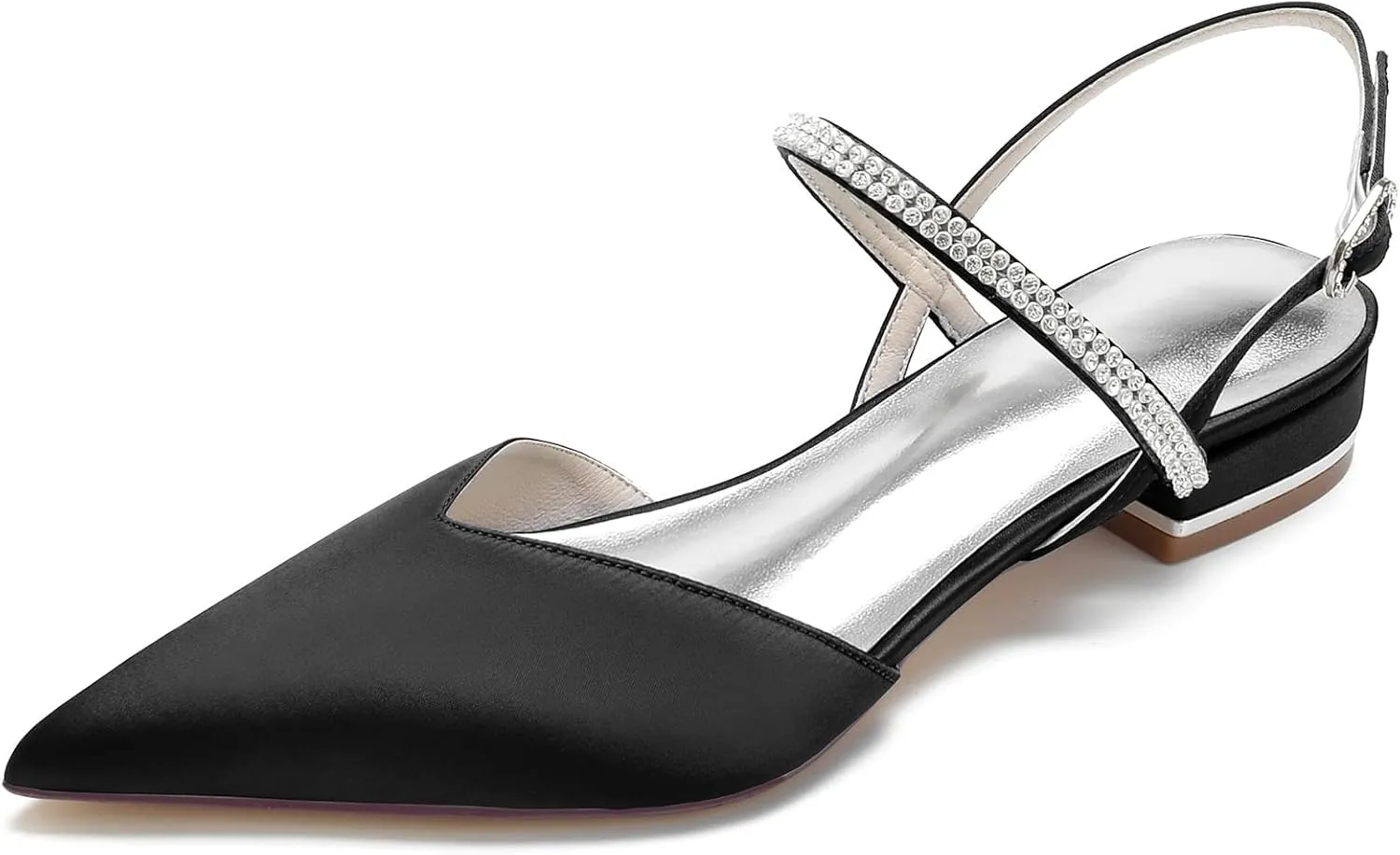 Womens Slingback Flats Shoes for Wedding Bride Comfortable Bridal Shoes,Black,8.5