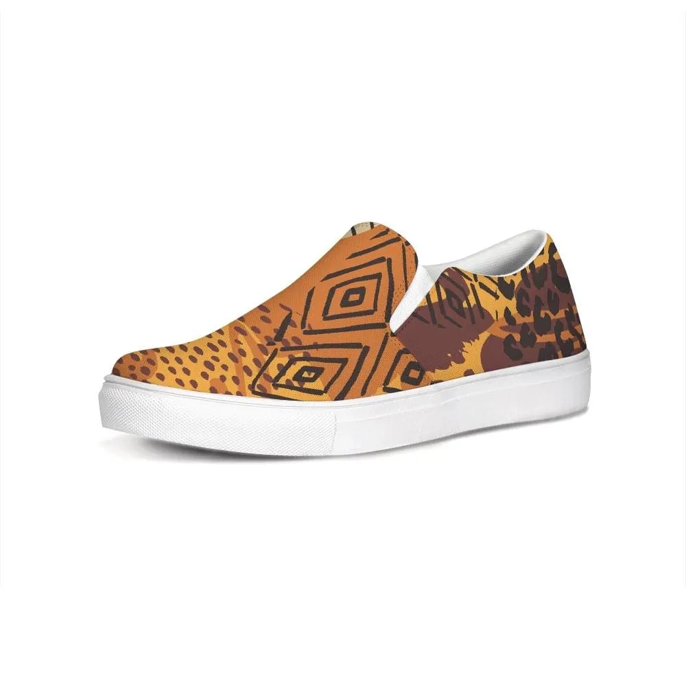 Womens Sneakers - Orange and Gold Low Top Slip-on Canvas Sports Shoes by inQue.Style